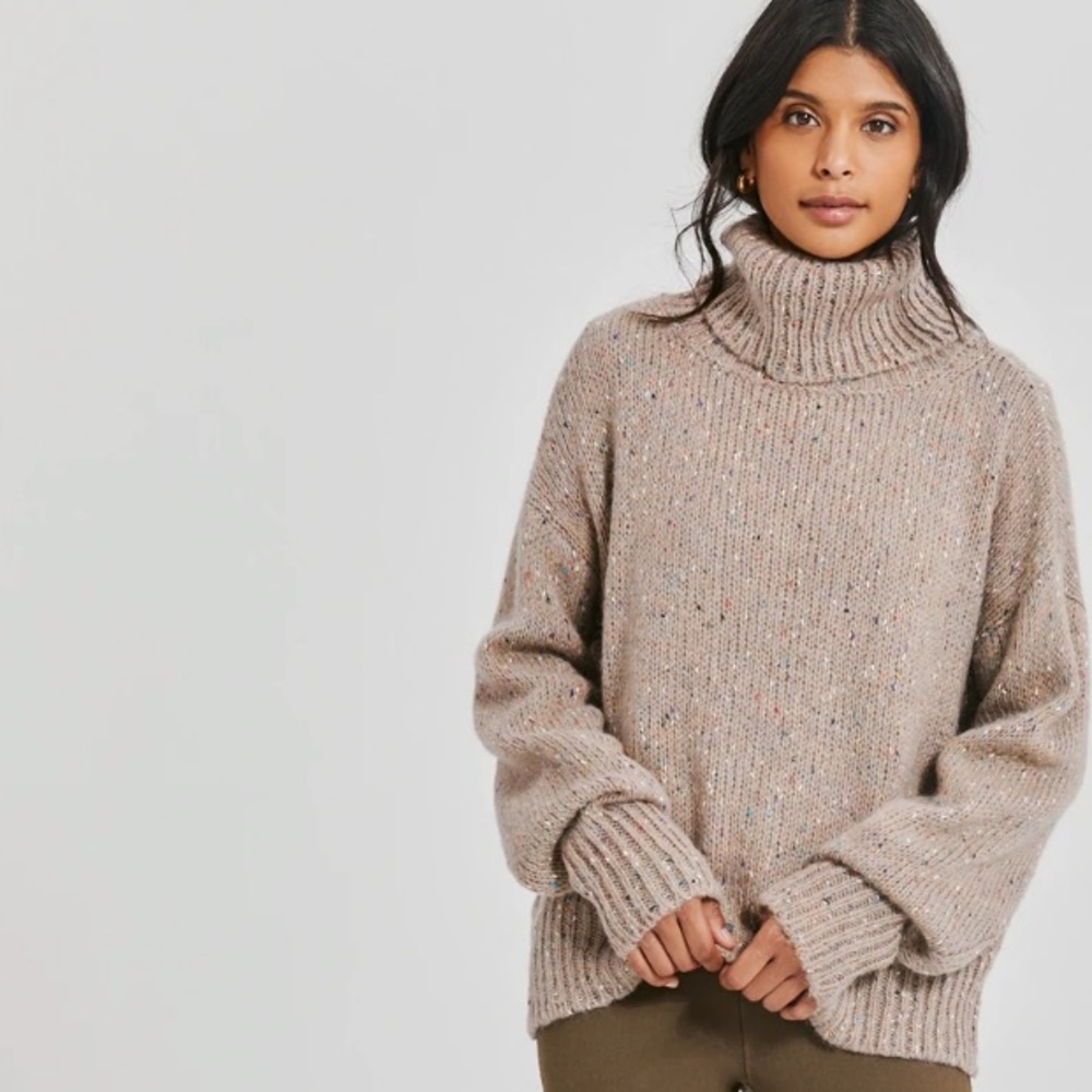 🆕 Charcoal Recycled Knit Ribbed Funnel Neck Sweater *Various colors available - Picture 5 of 5